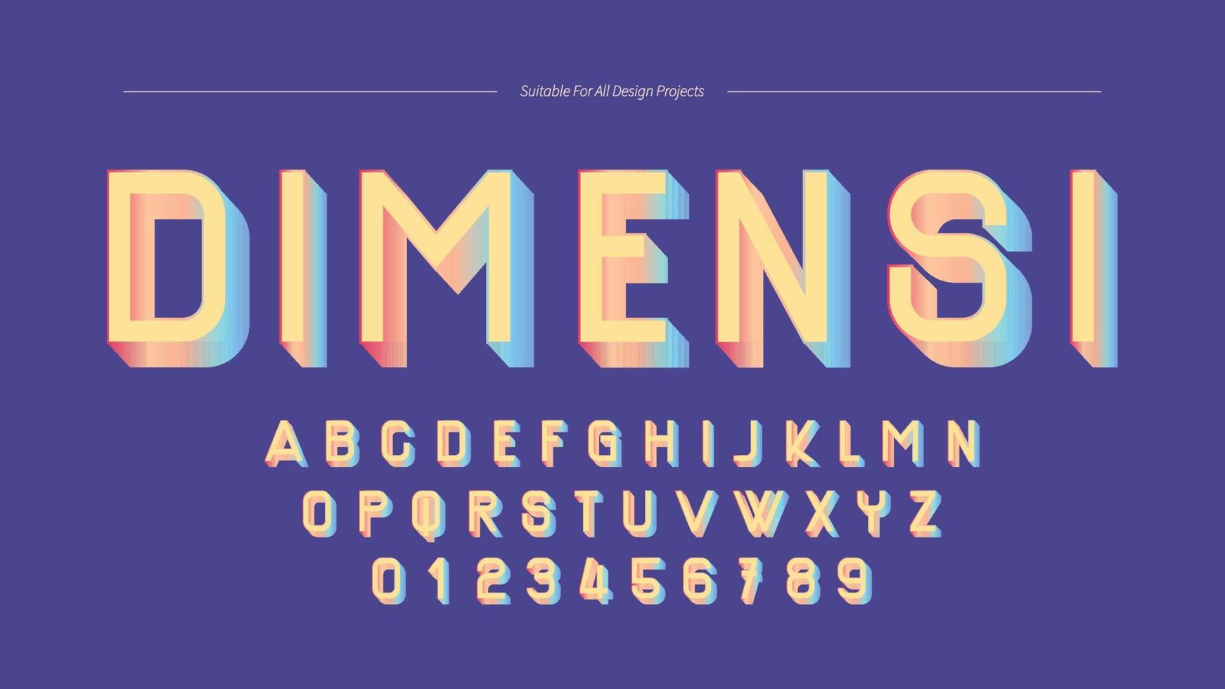 3D Shadow Gradient Graphic Alphabet Font vector