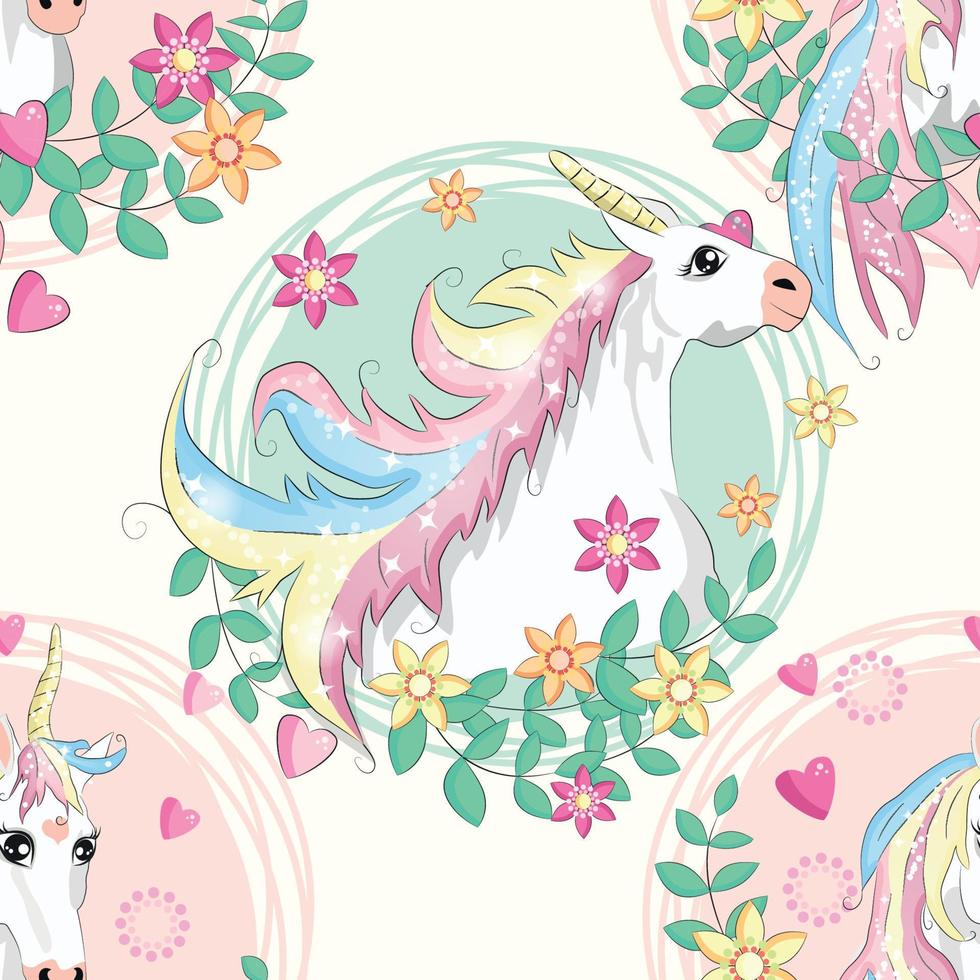Seamless pattern with unicorns and stars. Baby background vector