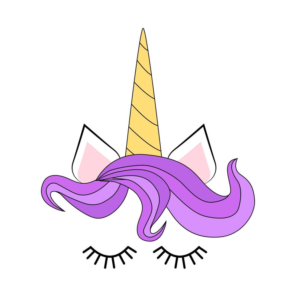 Cute unicorn face. Funny character with rose flowers. Card and shirt print design. Colorful vector