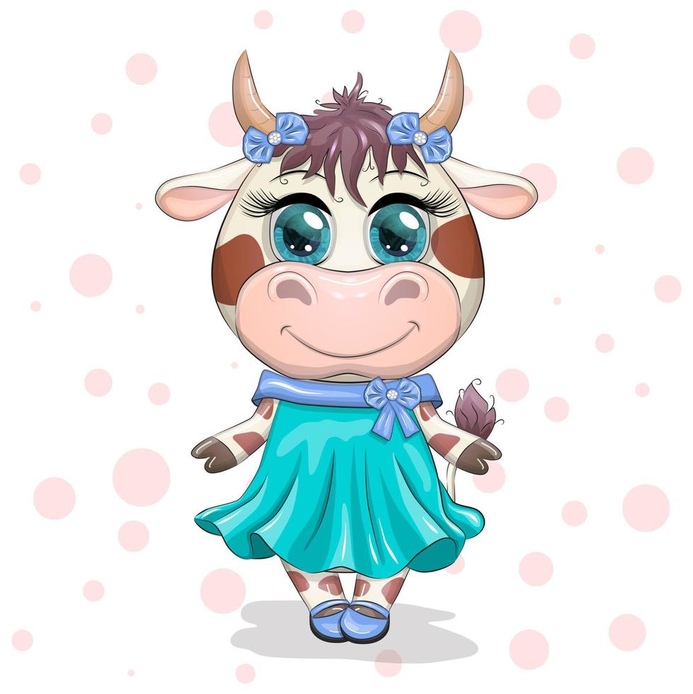 Cute Cartoon Princess Cow on a white background vector