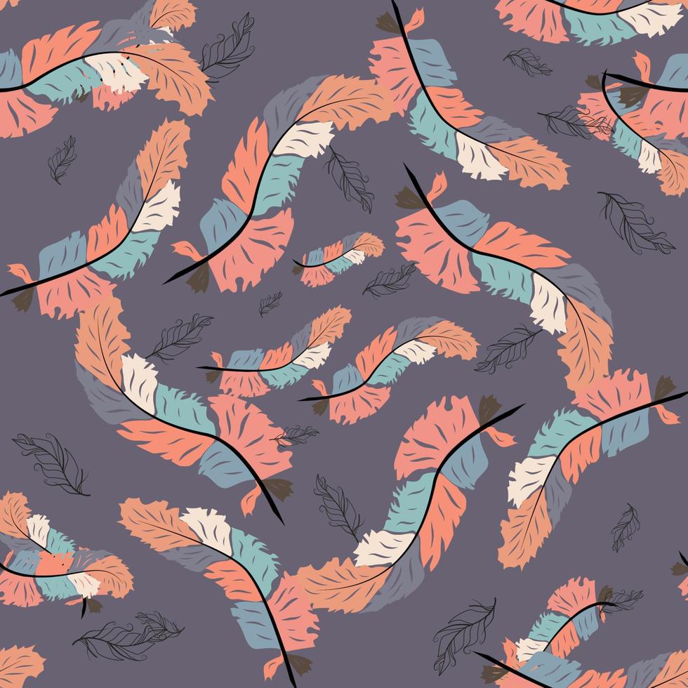 Colorful cute seamless pattern with variety of feather vector