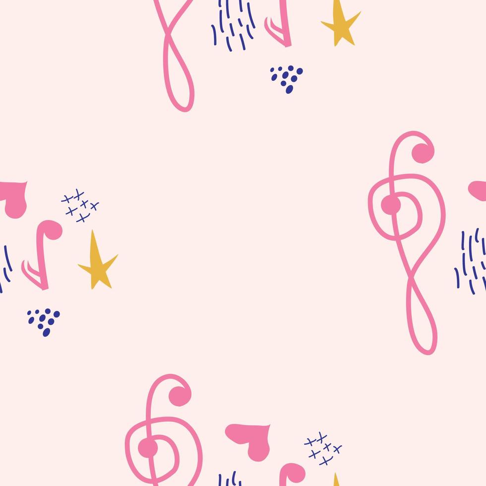 Pink, blue pastel texture with musical notes and a treble clef. Template for festival flyers vector