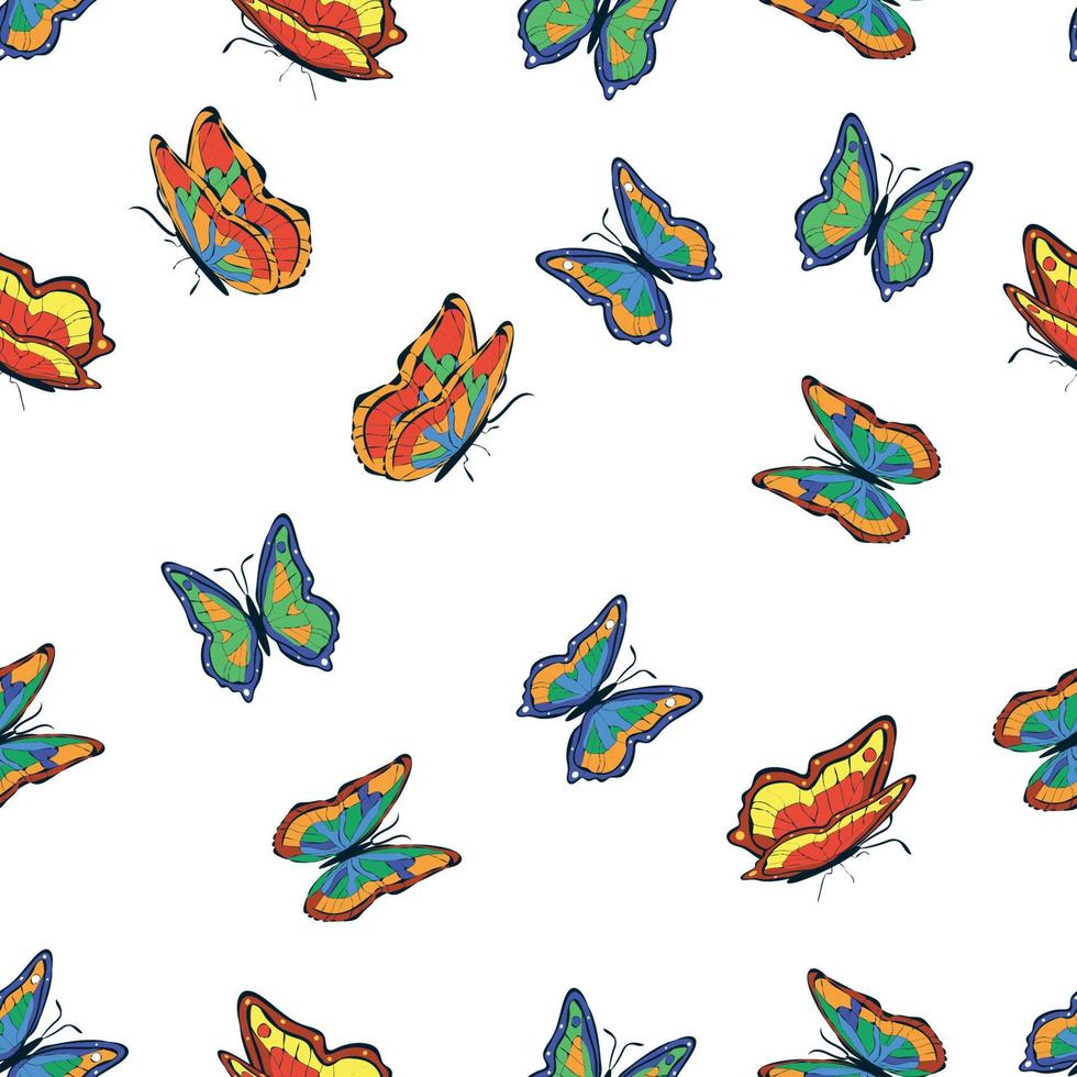 mariposas multicolores brillantes de patrones sin fisuras. papel pintado, fondo, fiesta infantil, papel artesanal vector