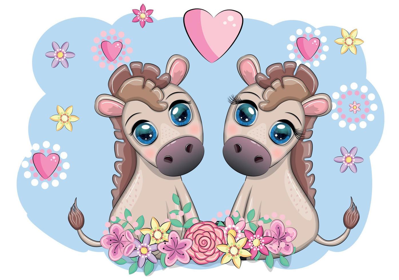 Baby shower party with cute cartoon donkey, pony boy and girl vector