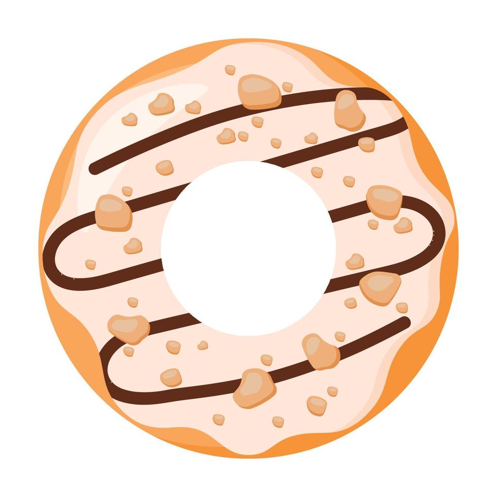 Cartoon Donut with Nuts and White Chocolate in Food Animated Vector Illustration
