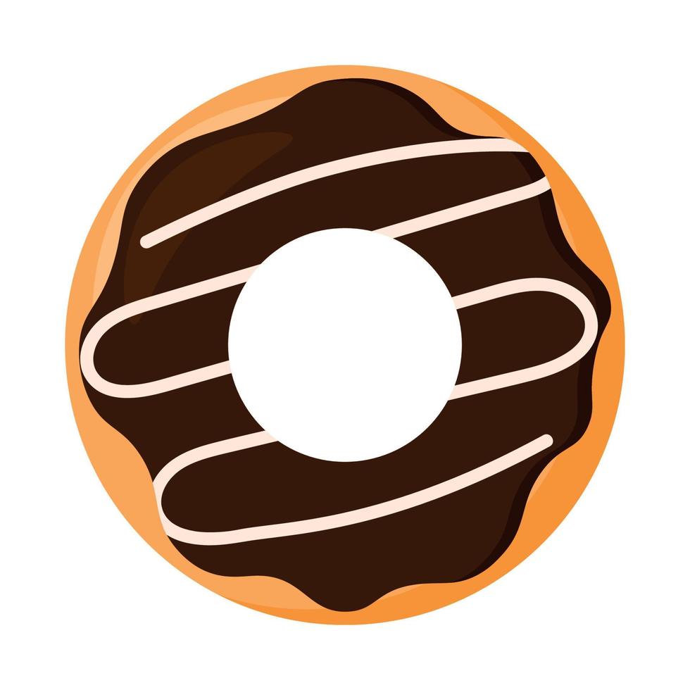 Choco Donut with White Chocolate in Food Cartoon Animated Vector Illustration