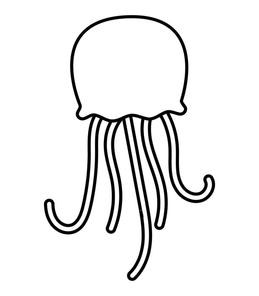 Cute jellyfish in black line icon cartoon animated vector illustration isolated on white background