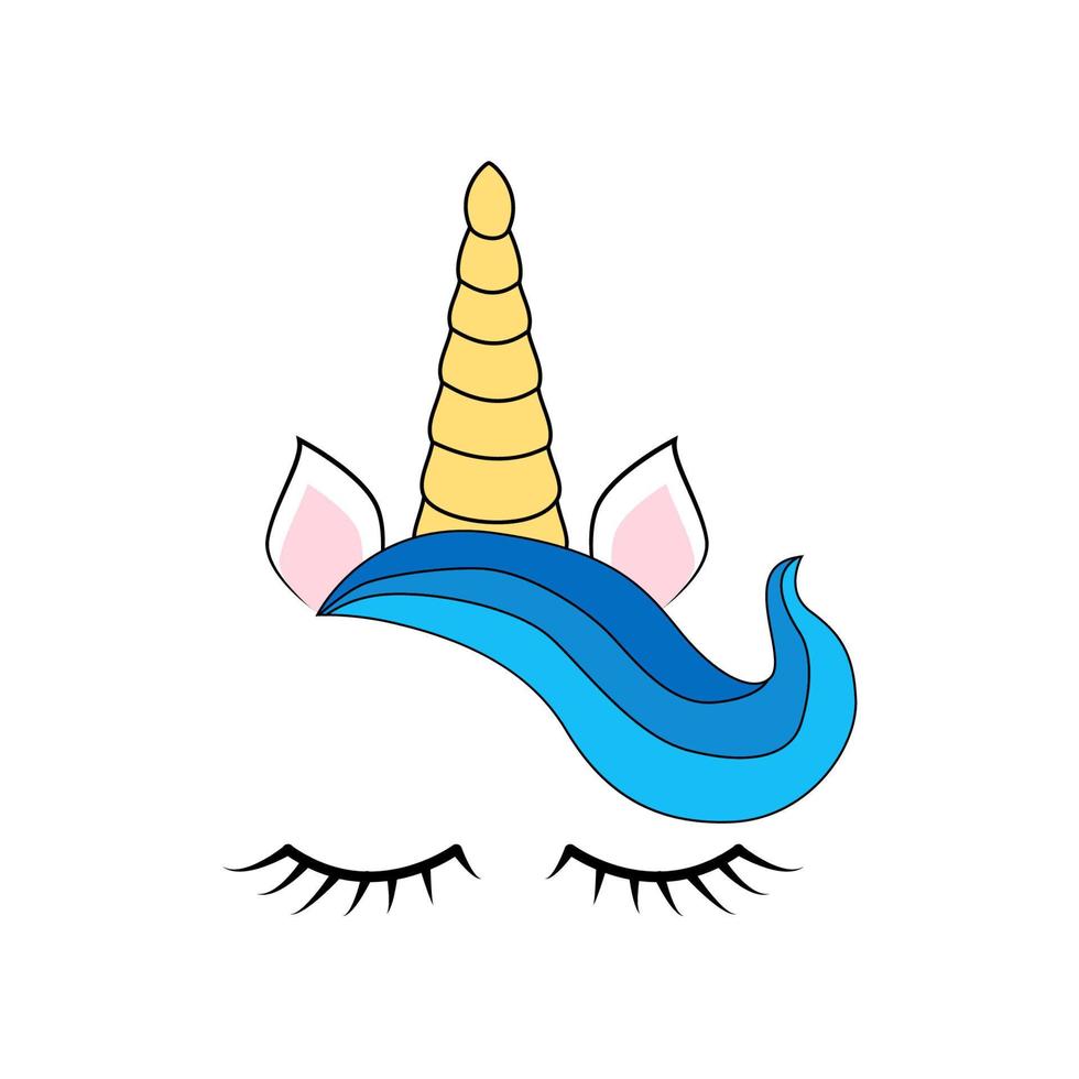 Cute unicorn face. Funny character with rose flowers. Card and shirt print design. Colorful vector