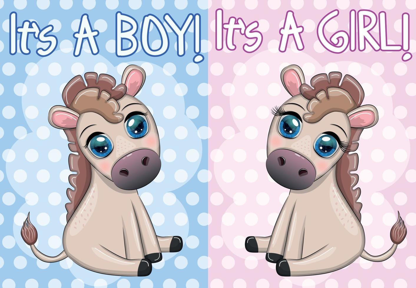Baby shower party with cute cartoon donkey, pony boy and girl vector