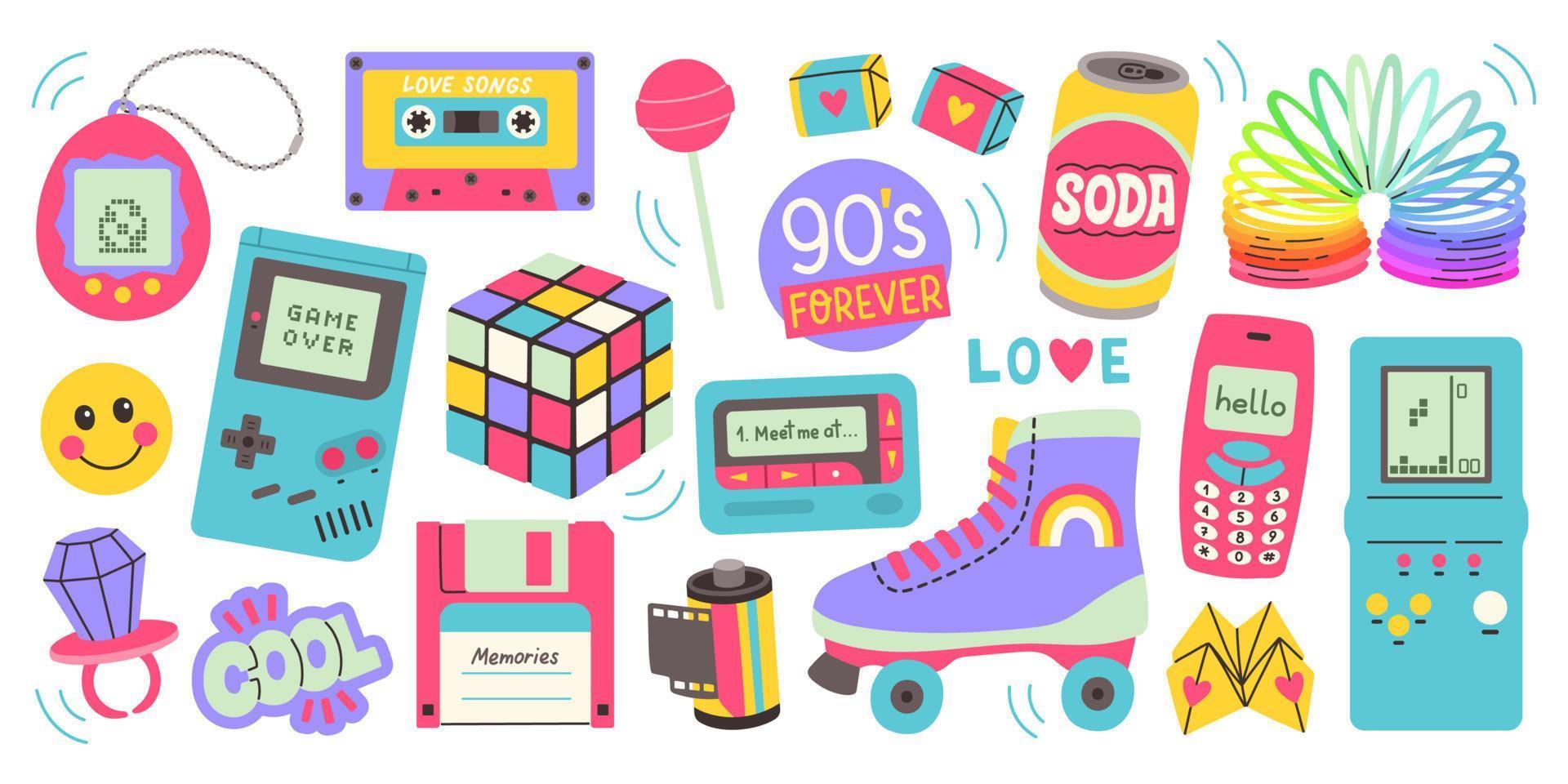 Classic 80s 90s elements in modern style flat, line style. Hand drawn vector illustration. Fashion patch, badge, emblem.