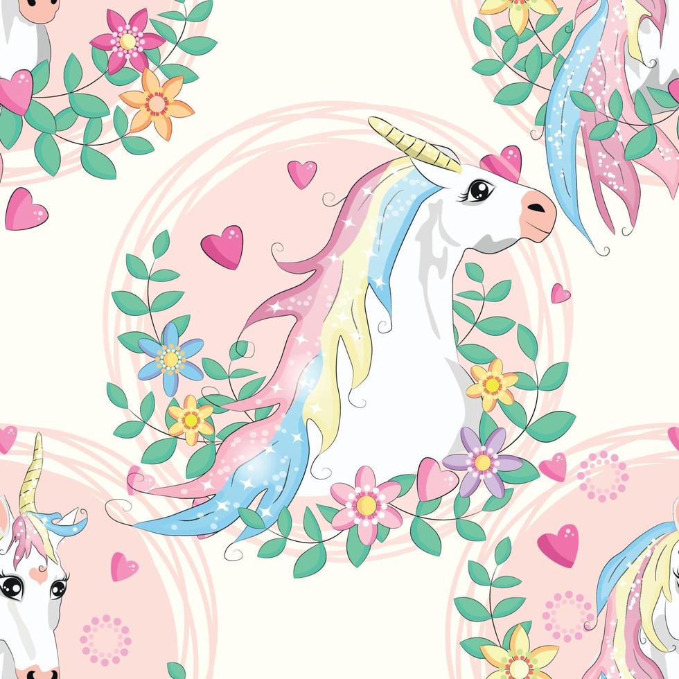 Seamless pattern with unicorns and stars. Baby background vector