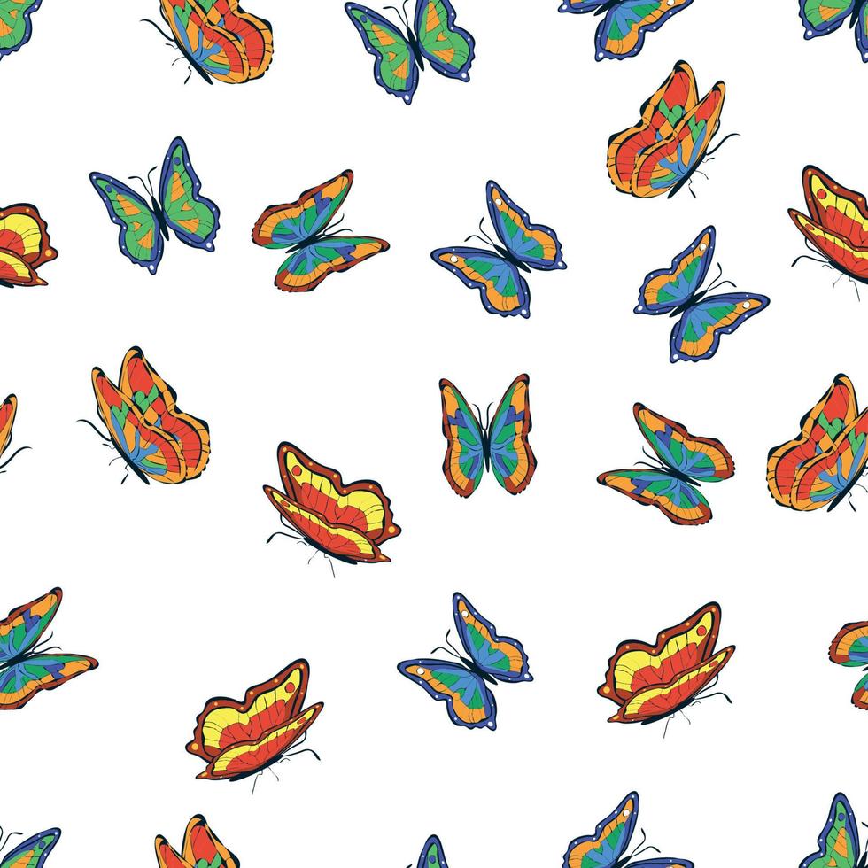 mariposas multicolores brillantes de patrones sin fisuras. papel pintado, fondo, fiesta infantil, papel artesanal vector