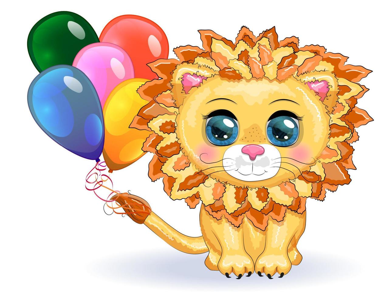 Cartoon lion with expressive eyes. Wild animals, character, childish cute style vector