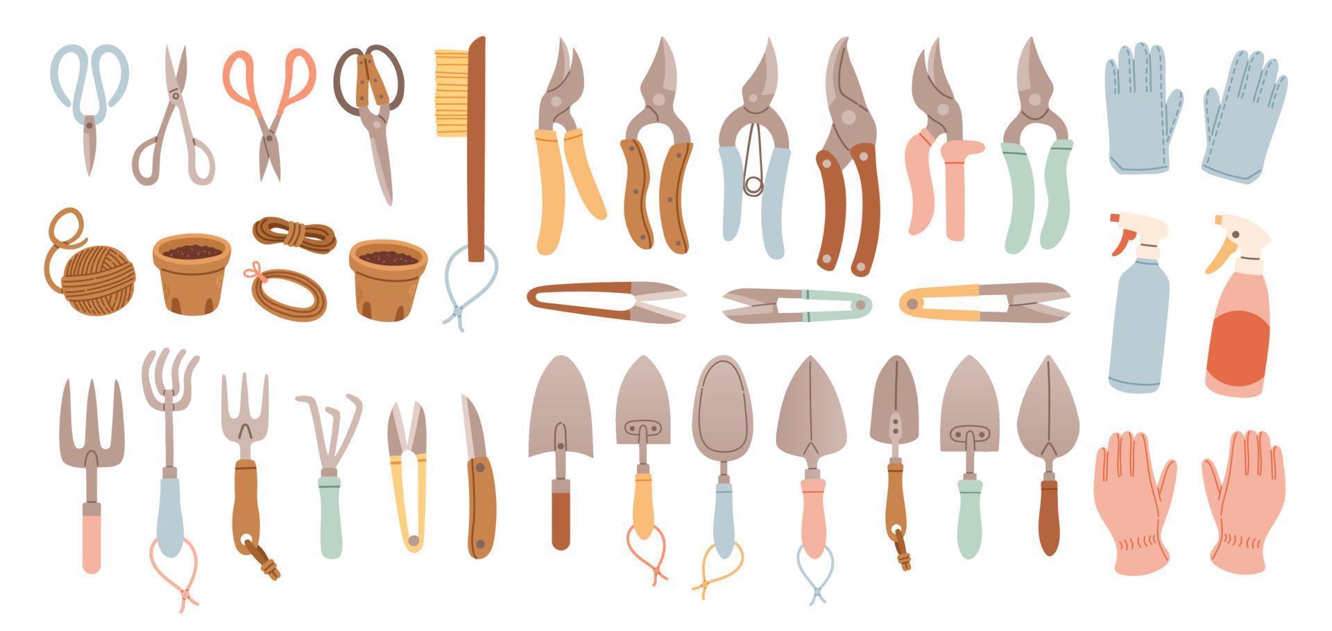 grande conjunto de jardinería artículos en mano dibujado estilo. agrícola y jardín herramientas para primavera trabajar. vector aislado en blanco