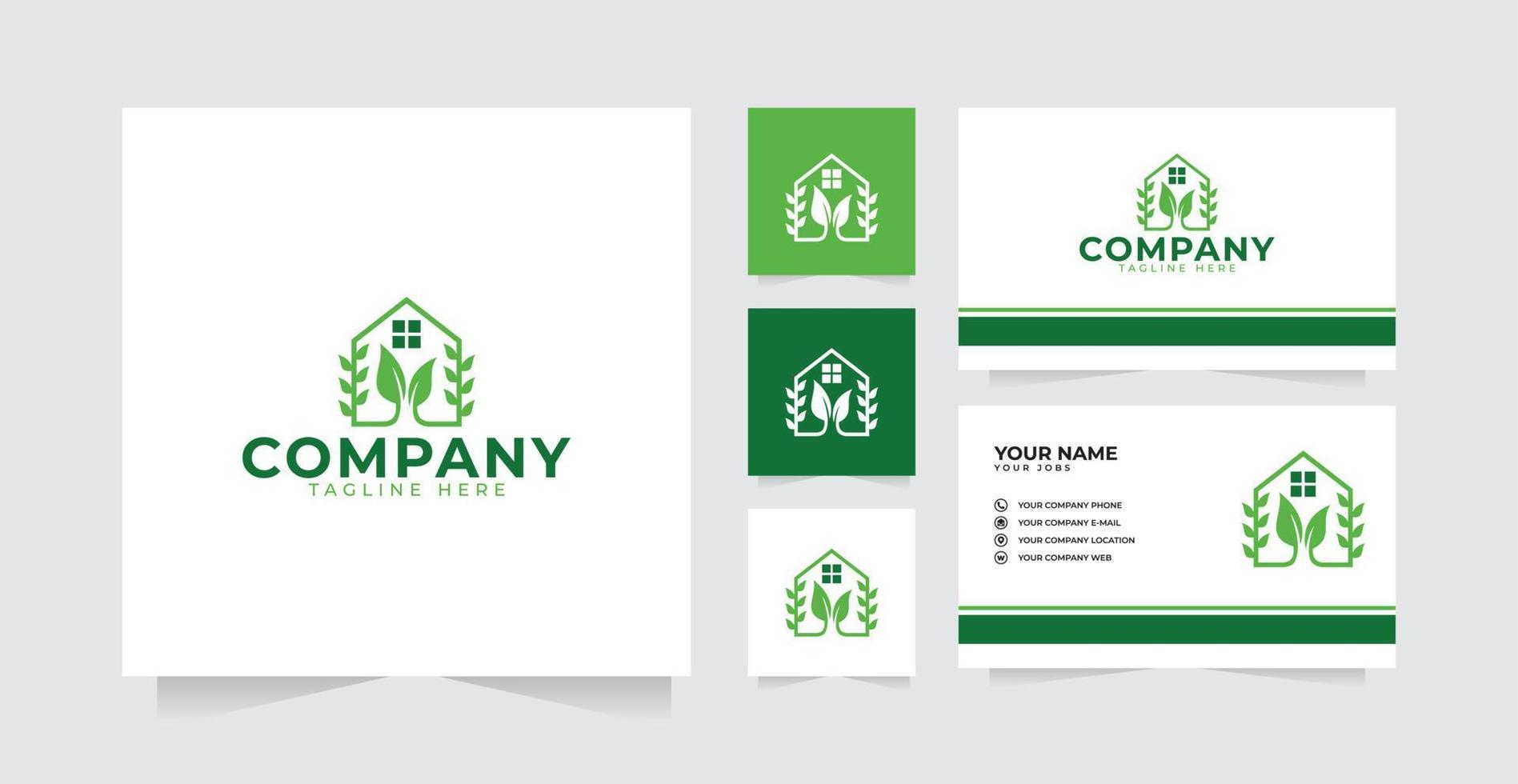 Green home logo design inspiration and business card vector