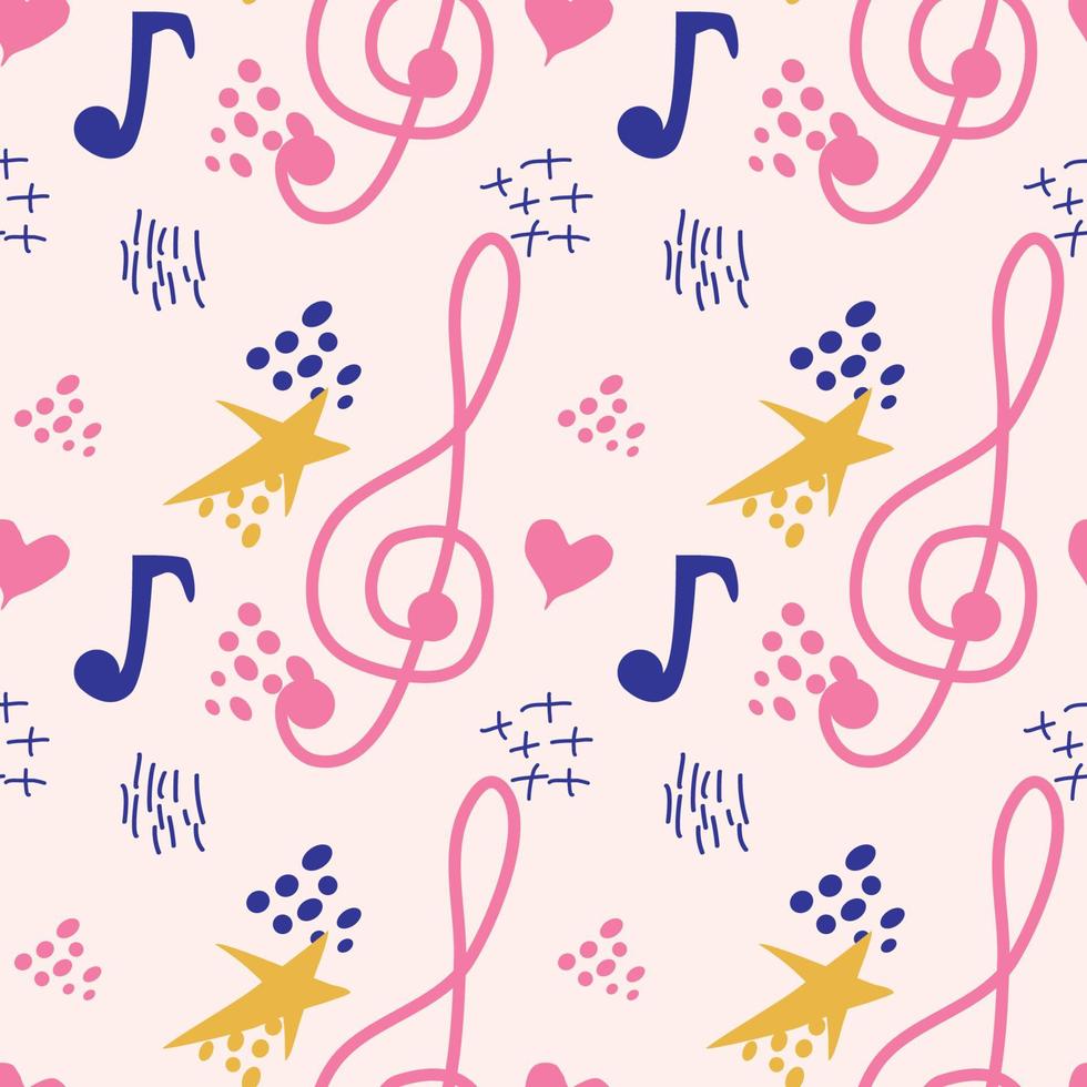 Pink, blue pastel texture with musical notes and a treble clef. Template for festival flyers vector