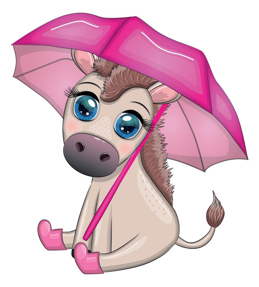 Cute donkey with umbrella, autumn is coming theme vector