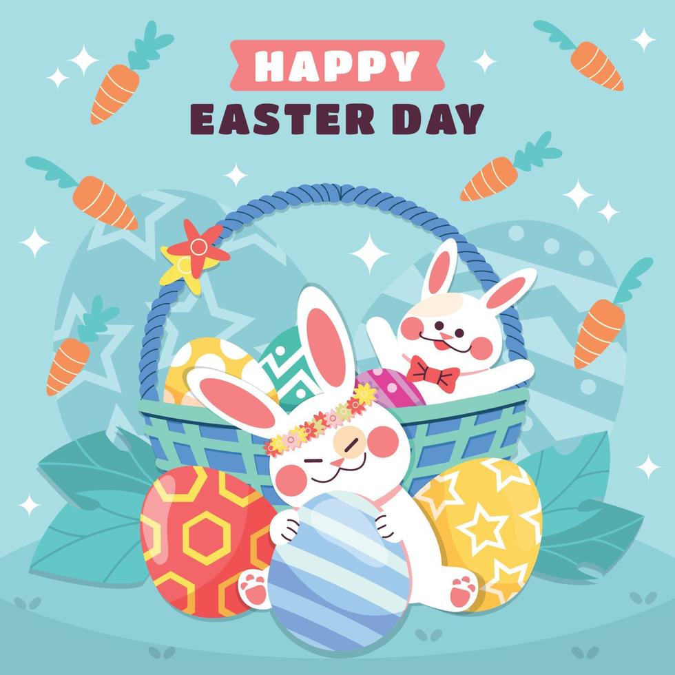 Two Bunnies Celebrating Easter day with happy face vector