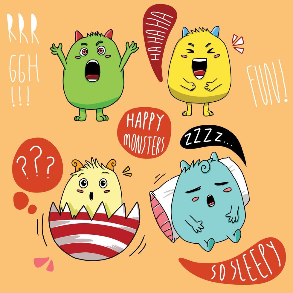 Cute little monsters. Suitable for sticker, poster, cover, etc vector