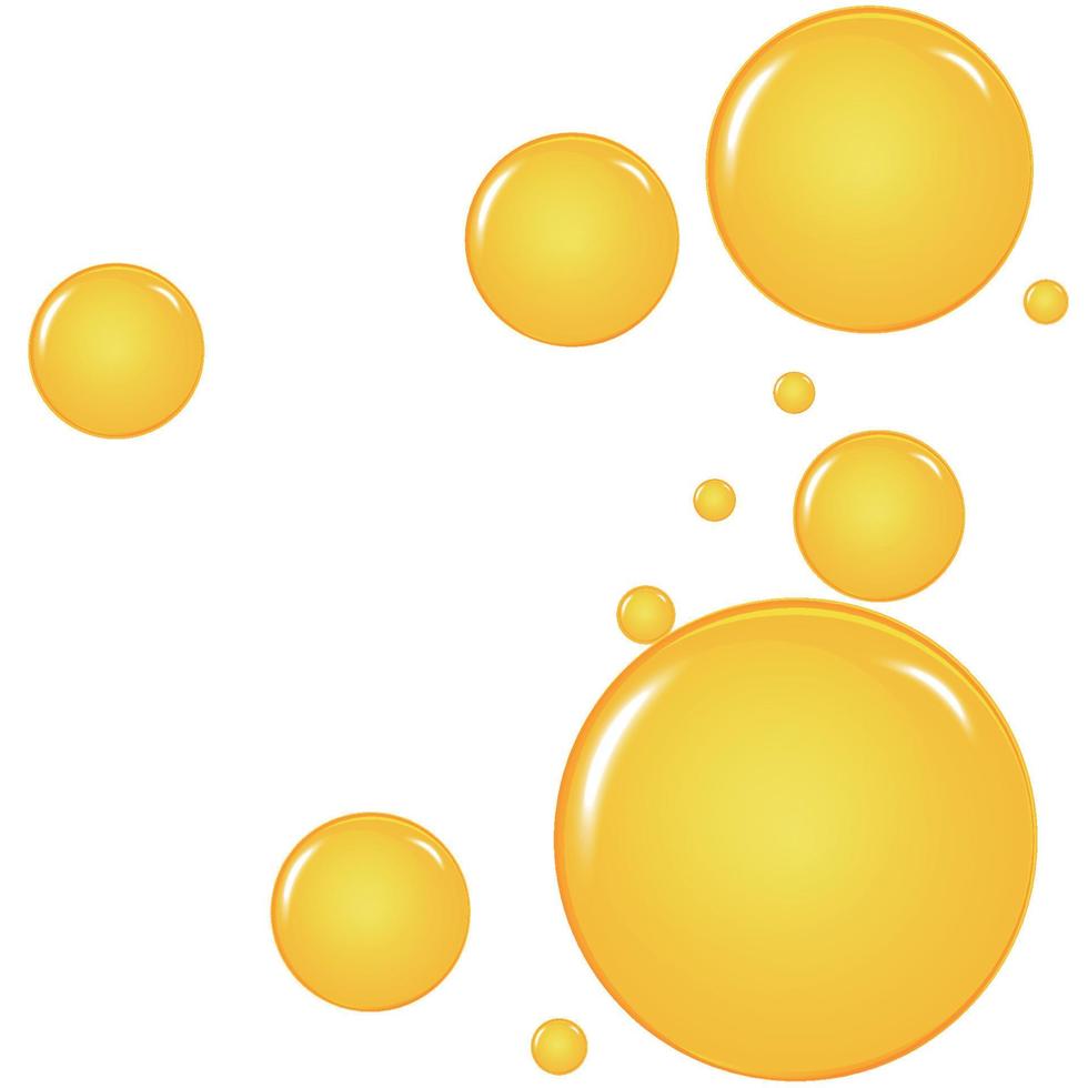 dorado, amarillo petróleo gotas, burbujas vector ilustración. petróleo y agua burbujas antecedentes.