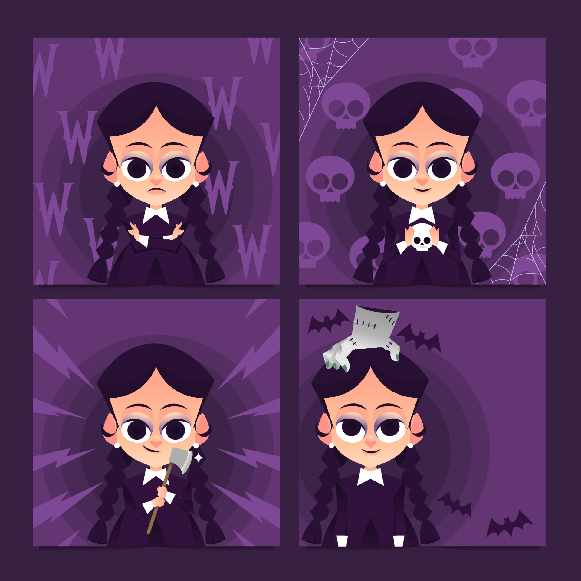 Cute Cartoon Girl With Black Dress And Horror Social Media Template cute-cartoon-girl-with-black-dress-and-horror-social-media-template