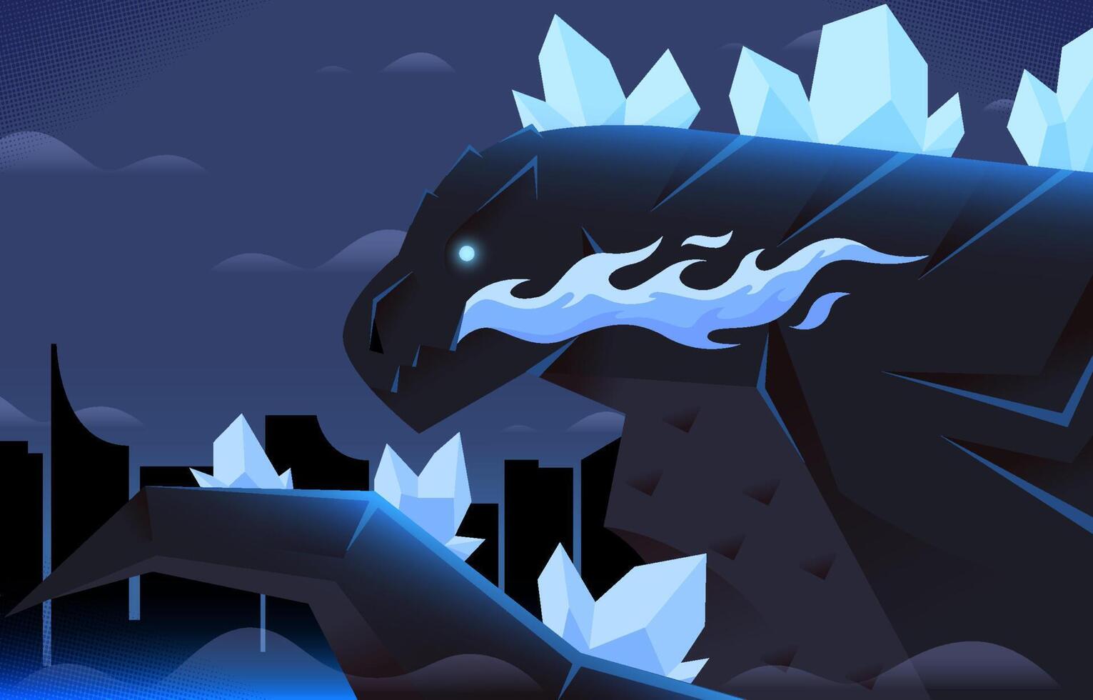 A Giant Lizard With Fire Breathing Attacking The City vector