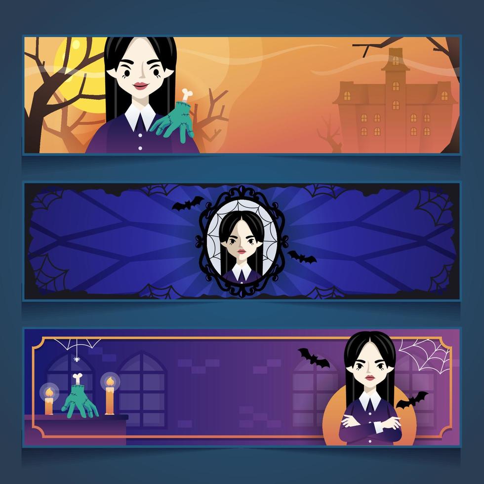 Girl with Her Haunted House Banner Template vector