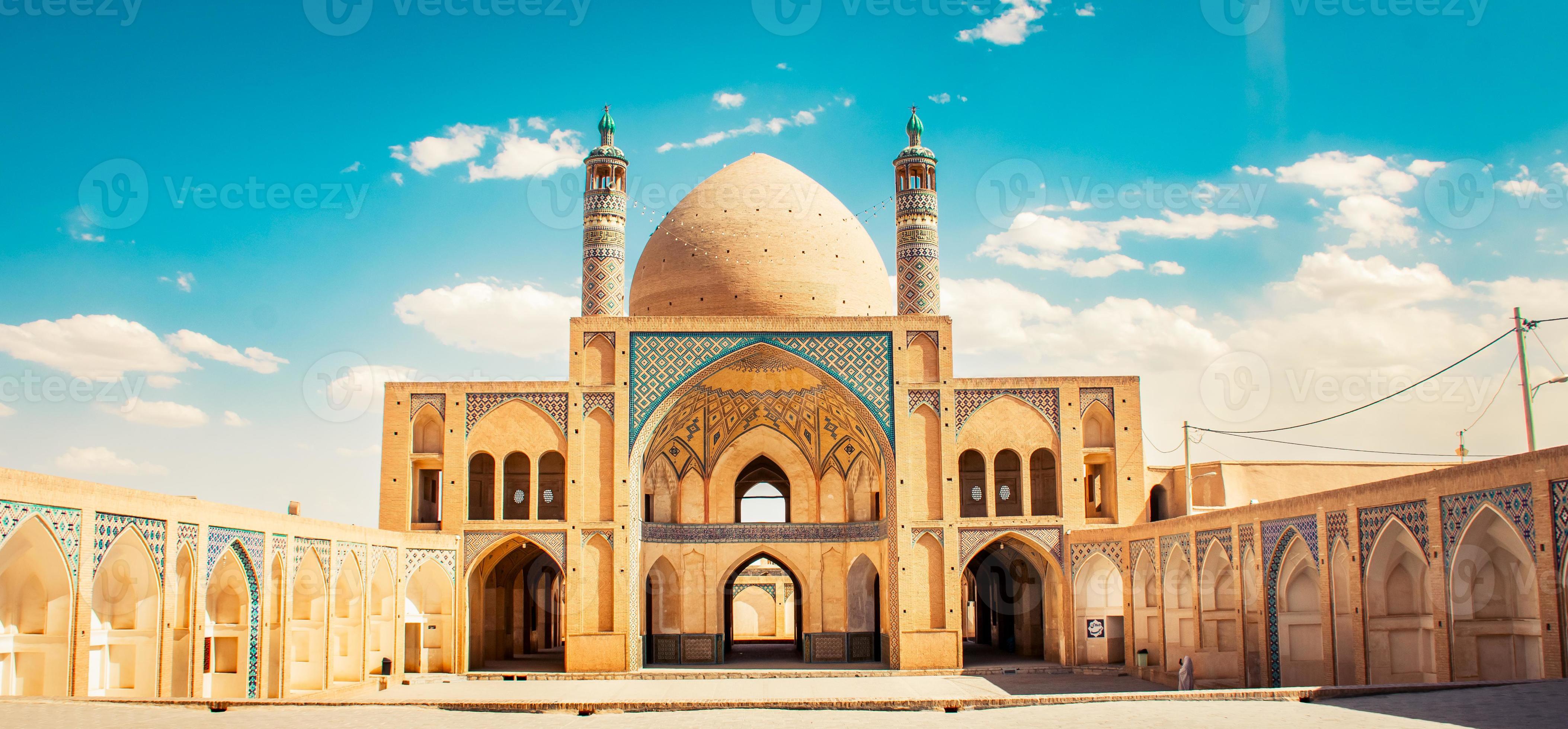 Kashan, Iran, 2022 - beautiful Agha Bozorg Mosque panorama in sunny