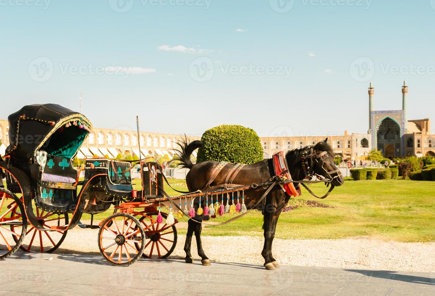Decorated Horse carriage for ride, popular local attraction in Isfahan, Iran photo
