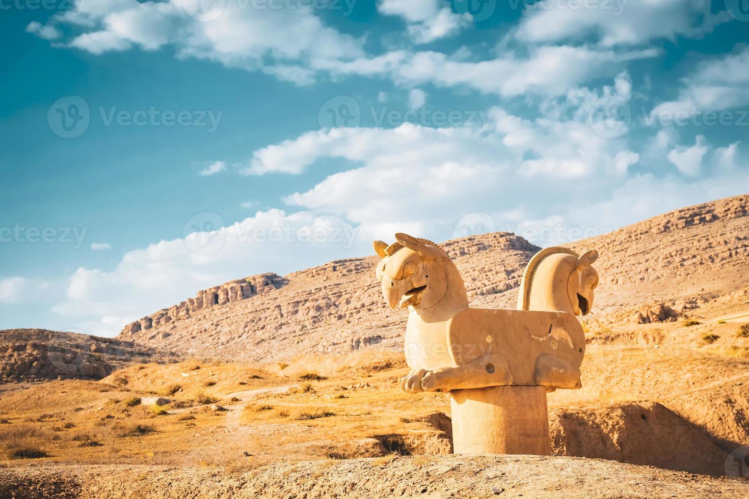 Persepolis, Iran - 8th june, 2022 - Two-headed Griffin statue in an ancient city of Persepolis, Iran circa August 2012. photo