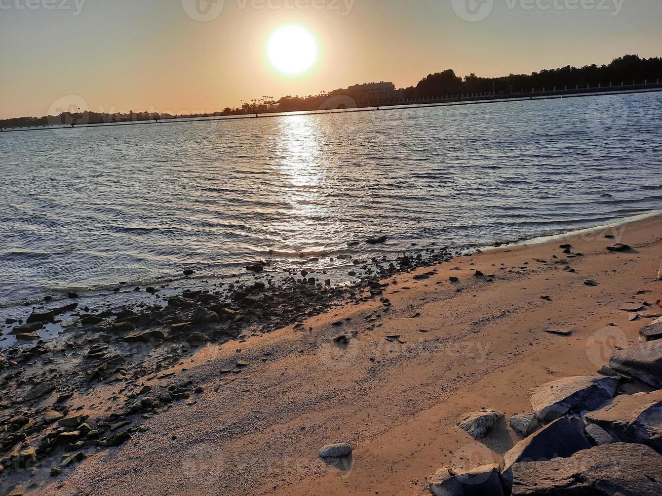 Beautiful evening and colorful sunset at Jeddah corniche. photo