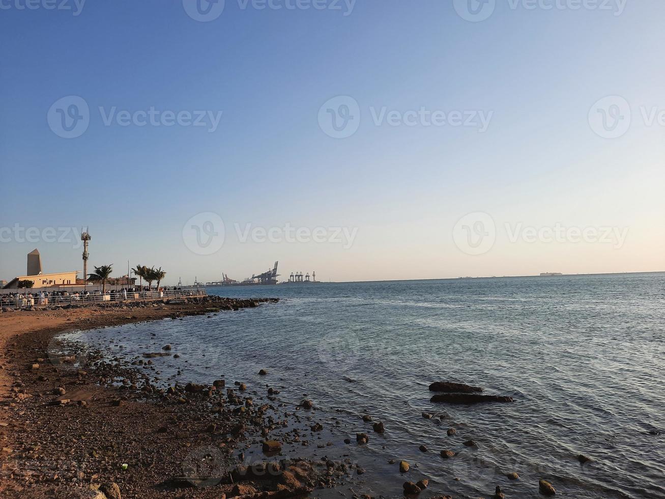 Beautiful evening and colorful sunset at Jeddah corniche. photo