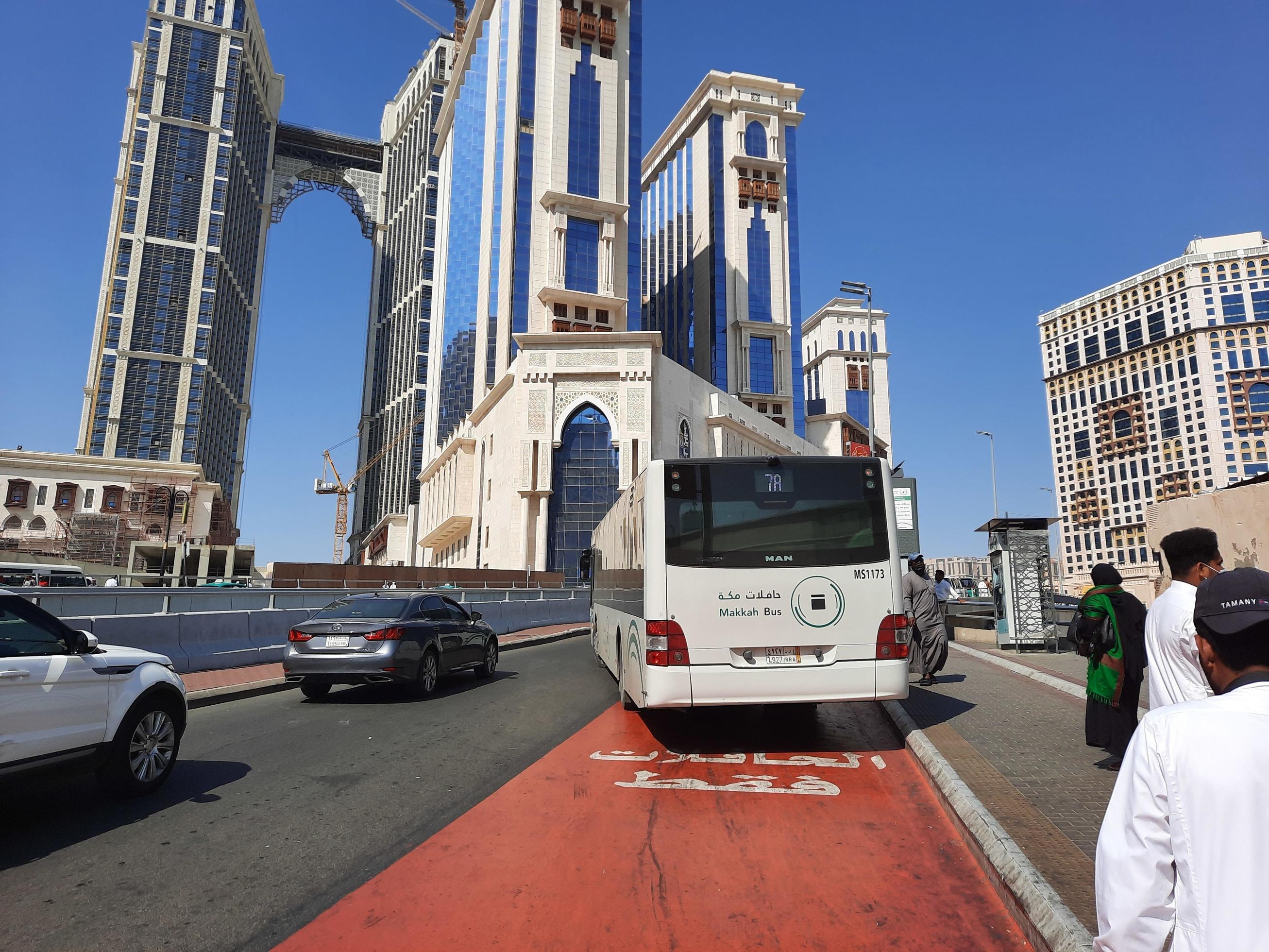 Mecca, Saudi Arabia, Feb 2023 Cars are parked on the road in front of