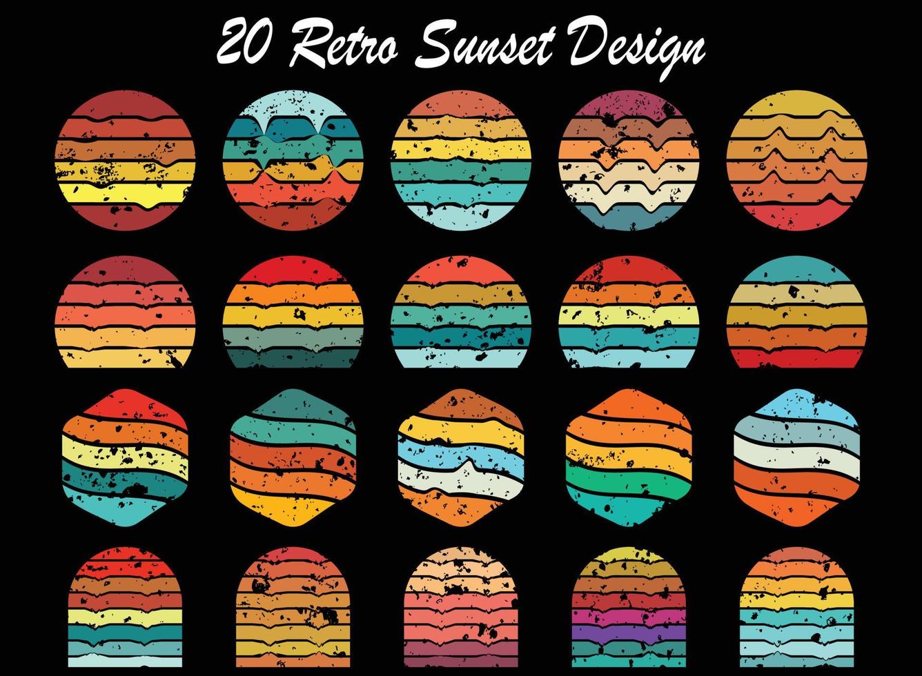 retro puesta de sol diseño vector