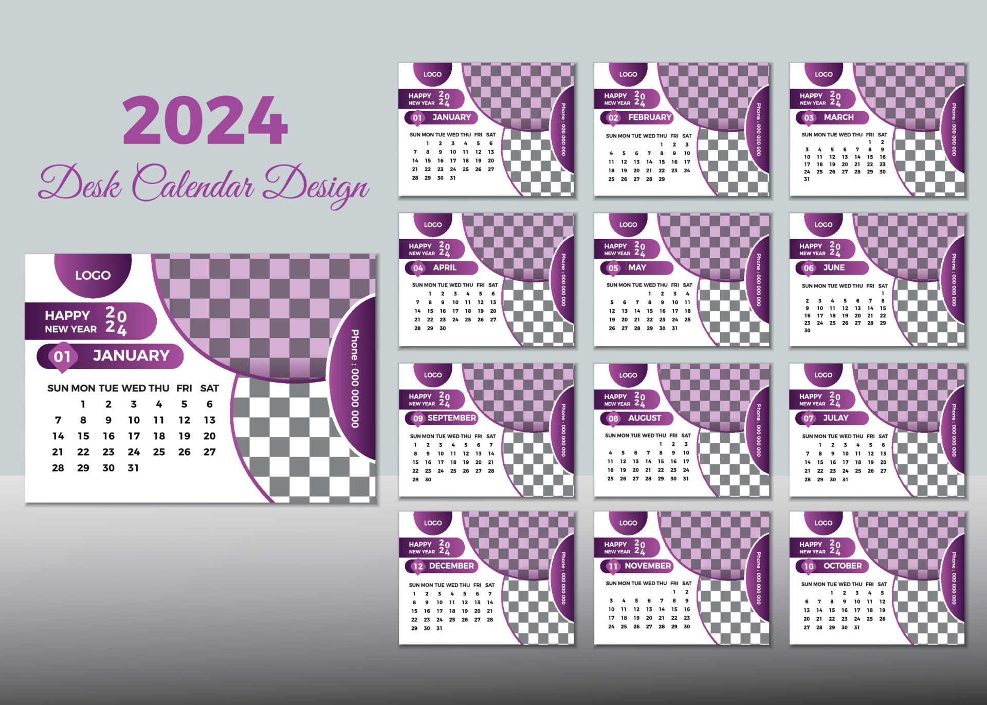 Desk Calendar 2024 Or Monthly Weekly Schedule New Year Calendar 2024 Design  Template. 20495837 Vector Art at Vecteezy