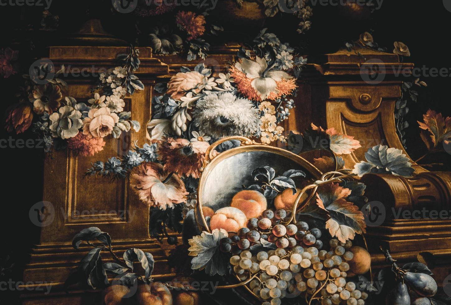 Old baroque flowers painting - vintage style aged decoration. photo