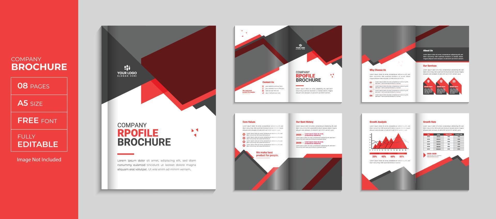 Red corporate brochure company profile template annual report cover layout, minimal business brochure a4 page template design vector
