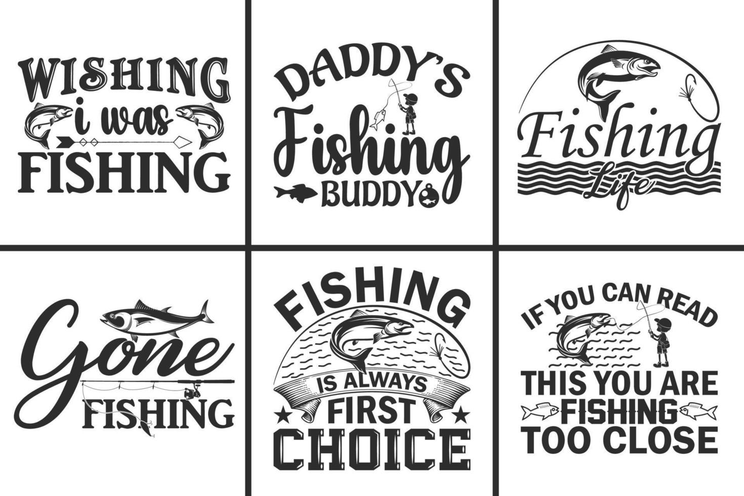 Fishing vector t-shirt design samples with illustration of a fish and a fishing.