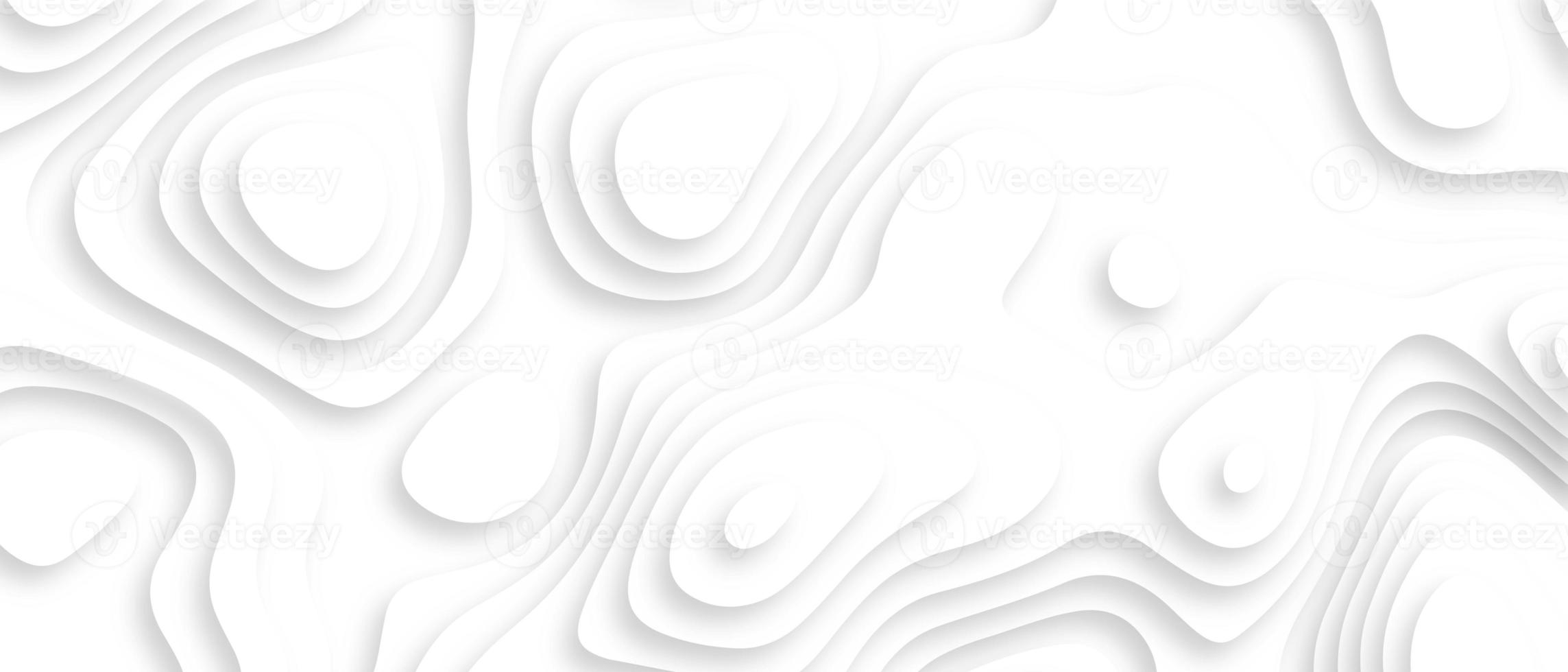 White paper cut white background. Abstract realistic papercut decoration textured with wavy layers and shadow. Topographic contour map abstract tech motion graphic design. photo