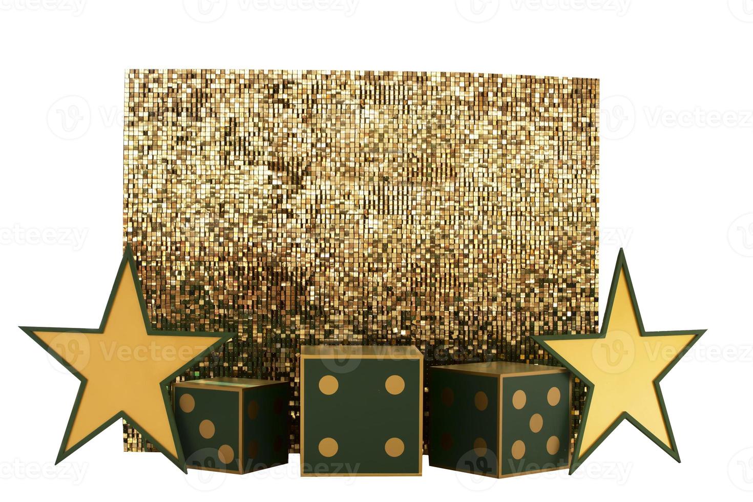 Golden glamorous background with stars and dice. For casino and gambling. photo