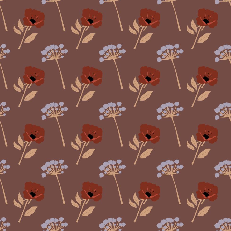 Seamless pattern with elegant flowers in retro color.Repeatable botanical background. vector