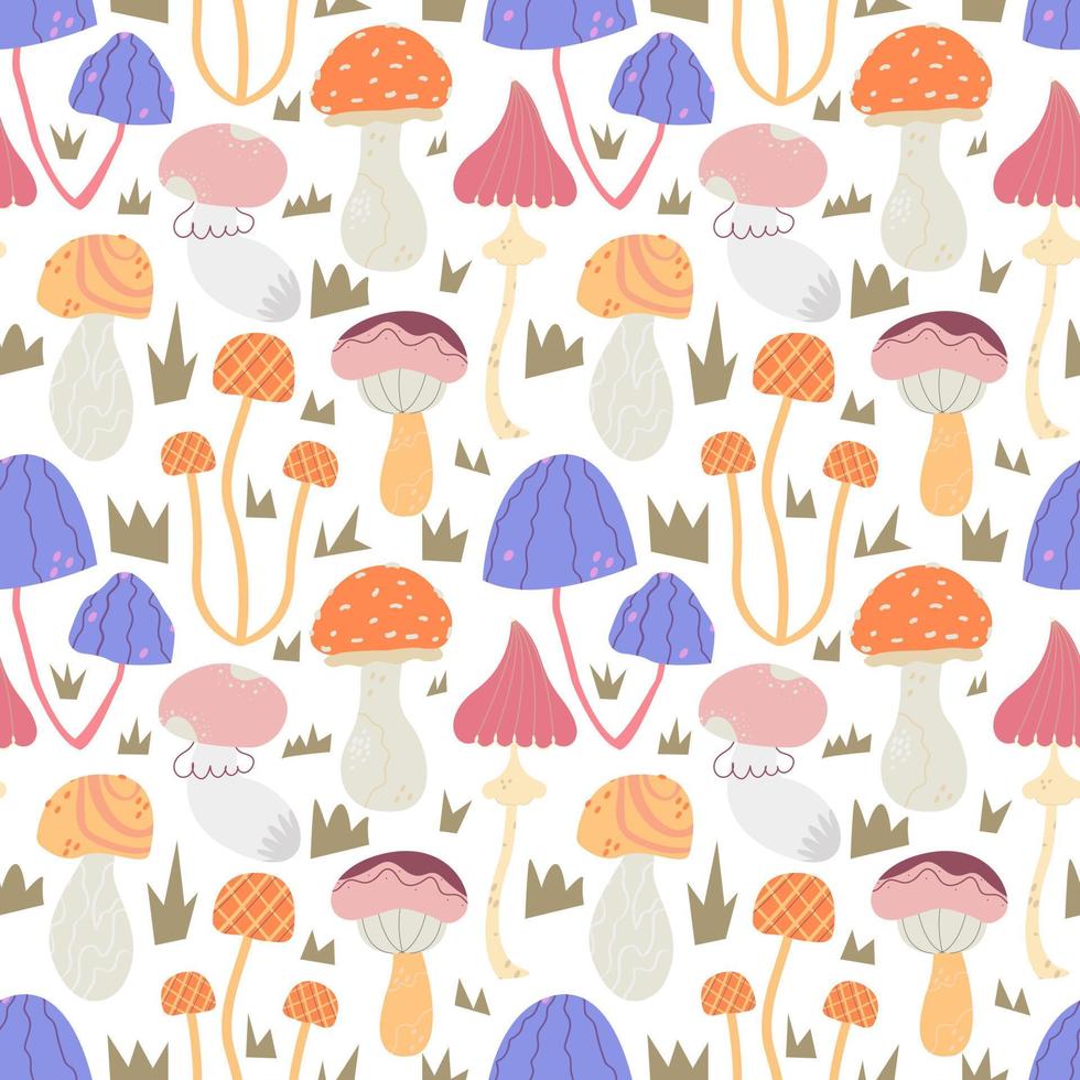 Seamless vector pattern with abstract mushrooms. Endless ornament with a forest theme.