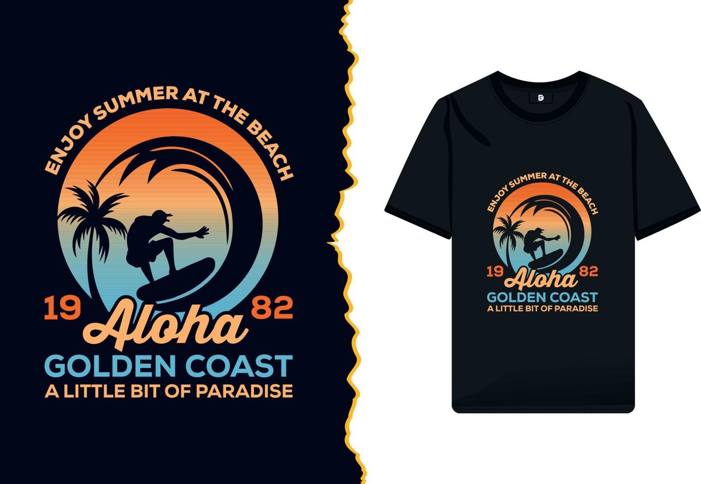 Enjoy summertime at the beach and Paradise with tropical palm trees t-shirt design arts. Typography sunset retro vector illustration shirt template.