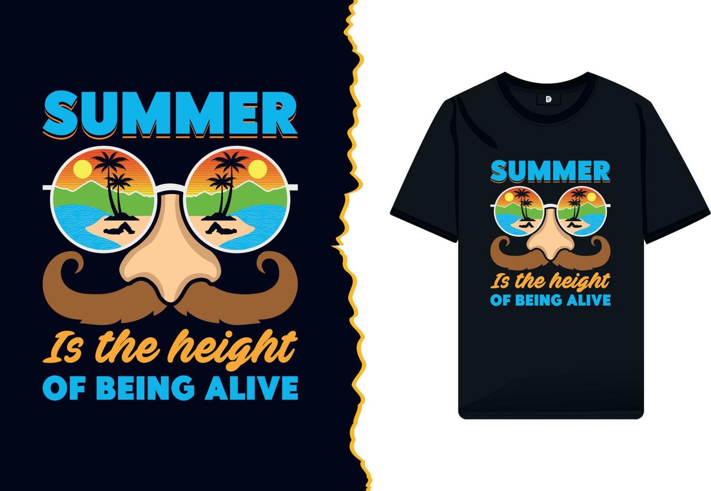summer season vector t-shirt design with sunglass illustration. Vacation typography arts and retro colorful shirt template.