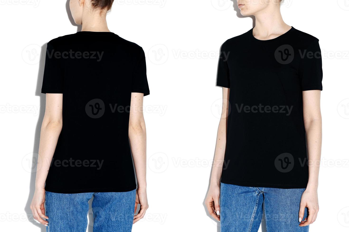 women's t-shirt on the model on both sides on a white background isolated photo
