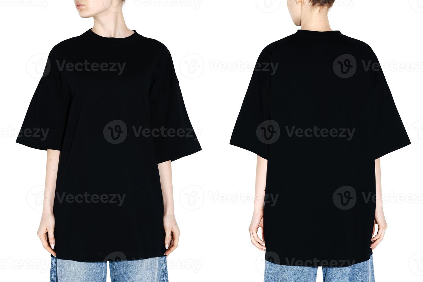 women's t-shirt on the model on both sides on a white background isolated photo