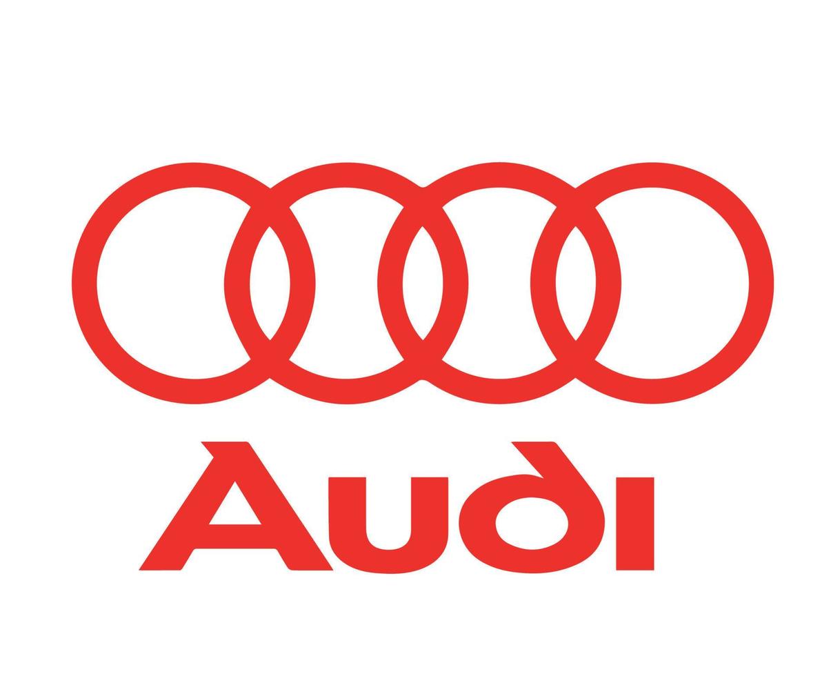 audi marca símbolo logo con nombre rojo diseño alemán carros automóvil vector ilustración