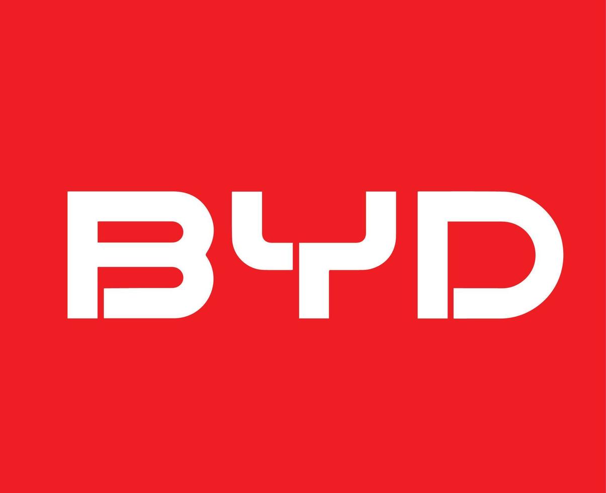 BYD Brand Logo Car Symbol Name White Design China Automobile Vector Illustration With Red Background