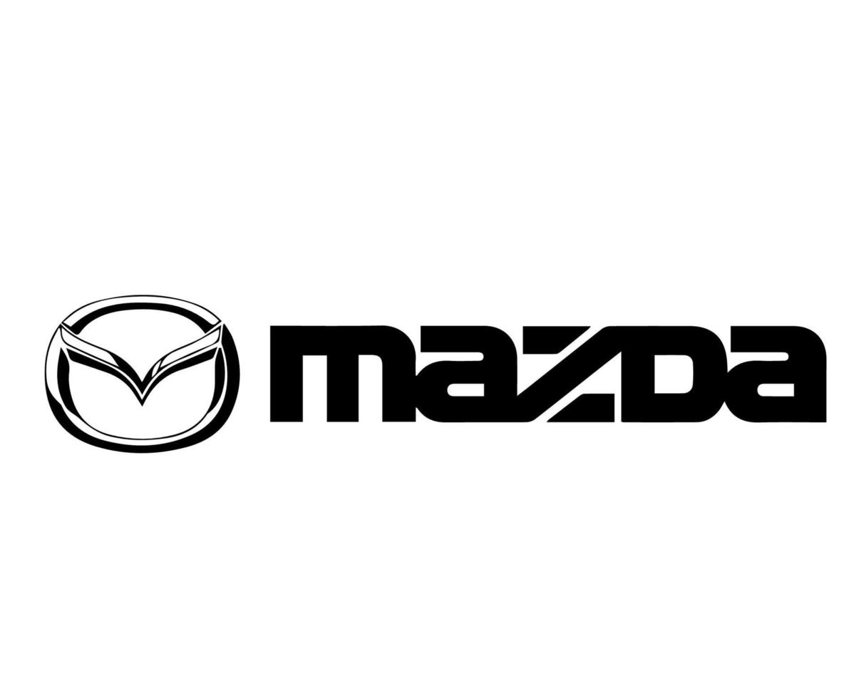 Mazda Brand Logo Symbol With Name Black Design Japan Car Automobile Vector Illustration