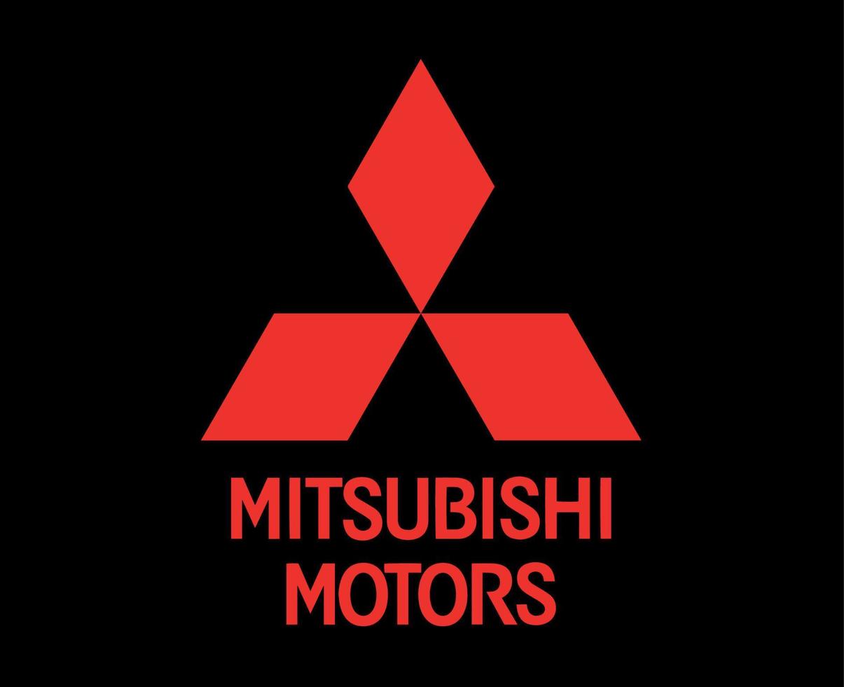 Mitsubishi Brand Logo Car Symbol With Name Red Design Japan Automobile Vector Illustration With Black Background